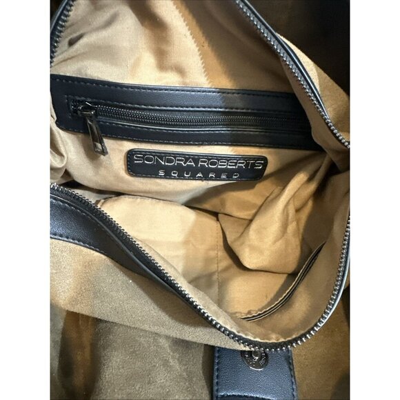 SANDRA ROBERTS SQUARED Leather Black Shoulder Bag - Picture 5 of 10